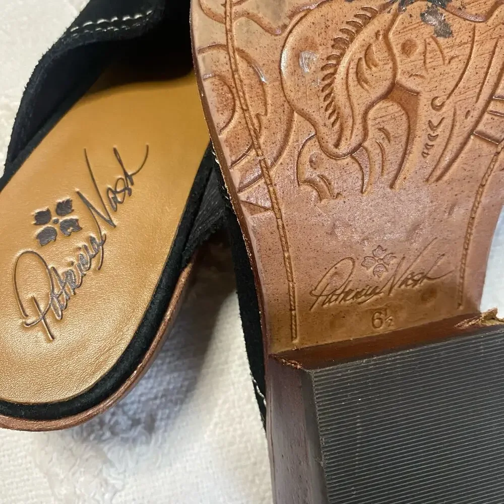 Patricia Nash Batista Black Suede Boho Western Cowboy Mule Festival Size 6.5 - Picture 4 of 5